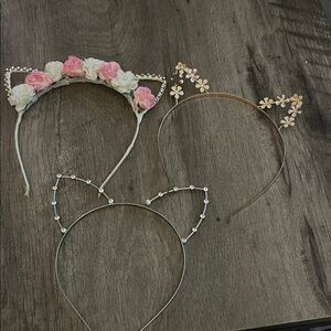 Charming Floral and faux stone Cat Ear Headbands for Kids